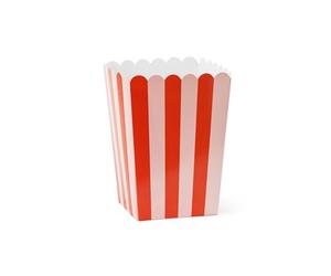 PartyDeco - 6 BOÎTES À POP-CORN RAYURES 11X15.5CM ROUGE ROSE