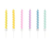 PartyDeco - 6 BOUGIES TORSADÉES CIRE 8.5CM COULEURS PASTELS