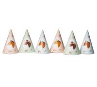 PartyDeco - 6 CHAPEAUX CARTON CÔNE DE FÊTE CHEVAL 16CM PASTEL - Accessoire de déguisement - Cosplay pour Anniversaire - Thême(s) :