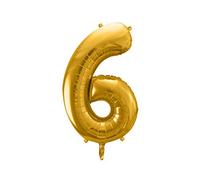 PartyDeco Ballon à l'hélium, décoration d'anniversaire, en forme de chiffre 6, doré, 86 cm