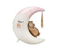 PartyDeco - BALLON ALUMINIUM OURS SOMMEIL LUNE 71X86CM ROSE