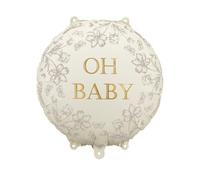 PartyDeco Ballon aluminium rond Oh Baby Floral 35 cm Beige
