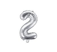 PartyDeco Ballon en Mylar en forme de chiffre 2 Argent 35 cm – Anniversaire Adulte/Enfant