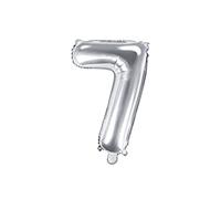 PartyDeco Ballon en Mylar en Forme de Chiffre 7 Sept Argent 35 cm Anniversaire Adulte Enfant