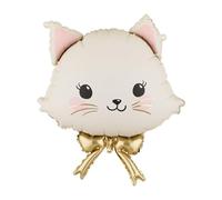 PartyDeco ballon en mylar pour chat 50 x 60 cm - Tête de chat mignonne en aluminium avec nœud doré pour fête d'anniversaire d'enfant, remplissage à l'hélium ou à l'air