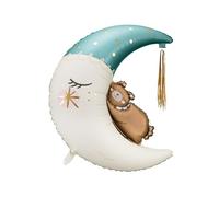 PartyDeco Ballon Gonflable Lune avec Ours 71 x 86 cm - Ballon XXL à l'hélium ou l'air, Ballon en Aluminium sur la Lune, 98 cm, Ballon en Aluminium comme décoration d'anniversaire - Blanc Bleu