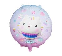 PartyDeco Ballon gonflable rond 35 cm - Gabby's Dollhouse - Cakey - Hélium ou Air - Décoration d'anniversaire d'enfant fille - Réutilisable - Motif bonbons - Avec tube