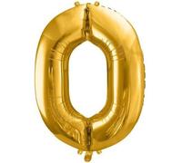 PartyDeco Ballon gonflé à l'hélium - Décoration d'anniversaire - Ballon en plastique - Chiffre 0 - Or - 86 cm