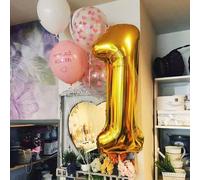 PartyDeco Ballon gonflé à l'hélium - Décoration d'anniversaire - Ballon en plastique - Chiffre 1 - Or - 86 cm