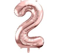 PartyDeco Ballon gonflé à l'hélium - Décoration d'anniversaire - Ballon en plastique - Chiffre 2 - Or rose - 86 cm