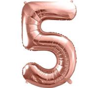 PartyDeco Ballon gonflé à l'hélium - Décoration d'anniversaire - Ballon en plastique - Chiffre 5 - Or rose - 86 cm