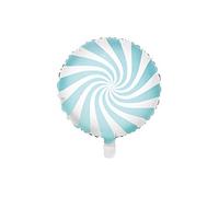 PartyDeco Ballon rond en aluminium pour bonbons et sucreries - Bleu clair et blanc - Taille : env. 35 cm - Décoration de mariage, anniversaire, Noël, Halloween