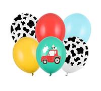 PartyDeco - Ballons latex - Ensemble imprimé ferme (tracteur & vache) - Guirlande anniversaire bébé