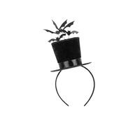 PartyDeco Bandeau Halloween avec cylindre et chauve-souris - Environ 19 × 26 cm - Noir à paillettes - Accessoire de costume chauve-souris