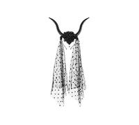 PartyDeco Bandeau Halloween Cornes de Diable et Tulle Noir - Environ 30 × 76 cm - Noir Accessoire de Costume Gothique