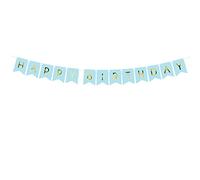 PartyDeco Banderole Happy Birthday Bleu ciel inscription dorée 175 cm