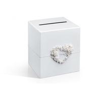 PartyDeco – Boîte cadeau pour invités de mariage avec cœur rose – 24×24×24 cm – Blanc