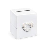 PartyDeco – Boîte cadeau pour invités de mariage avec cœur rose – 24×24×24 cm – Blanc