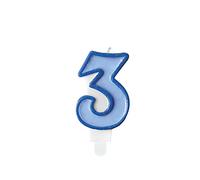 PartyDeco Bougie chiffre 3, bleu