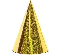 PartyDeco Chapeaux de fête holographiques, or, 16cm, Party hat, or, 6 pièce(s), anniversaire, 160 mm, 10 cm