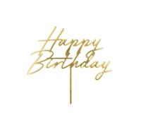 PartyDeco Décoration de gâteau Happy Birthday 18 x 16,5 cm Doré