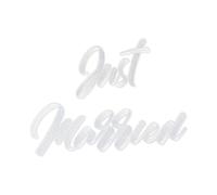 PartyDeco-Écusson thermocollant Just Married-Blanc environ 30 x 18 cm, Motif lettres, NAP5