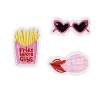 PartyDeco Ensemble thermocollant Kiss Me Lunettes Chips patch autocollant Saint-Valentin avec inscription brodée