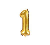 PartyDeco- FB10M-1-019 - Ballon en mylar en forme de chiffre 1 Or 35 cm pour anniversaire adulte enfant enfant