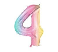 PartyDeco FB1M-4-000P Ballons en aluminium Motif chiffre 4 arc-en-ciel 86 cm