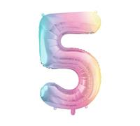 PartyDeco FB1M-5-000P Ballons en aluminium en forme de chiffre 5 arc-en-ciel 86 cm