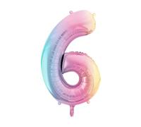 PartyDeco FB1M-6-000P Ballons en aluminium Motif chiffre 6 arc-en-ciel 86 cm