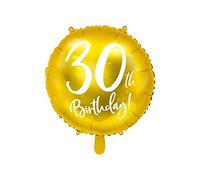 PartyDeco-FB24M-30-019 Ballon Mylar Foil Doré pour 30ème Anniversaire Ø 45 cm
