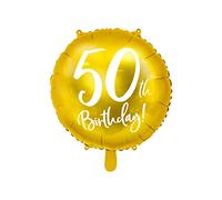 PartyDeco-FB24M-50-019 Ballon Mylar Foil Doré pour 50e Anniversaire Ø 45 cm