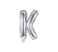 PartyDeco-FB2M-K-018 Ballon en Mylar en Forme de Lettre K Argenté 35 cm