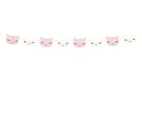 PartyDeco Guirlande de fanions Chatons Kitty 140 cm roses et blancs GL11