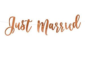 PartyDeco - Guirlande avec inscription « Just Married » - Or rose