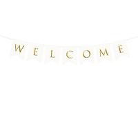 PartyDeco Guirlande bannière Bienvenue Blanc et Or Mariage tenture murale décoration 15×95 cm
