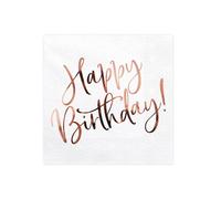 PartyDeco Happy Birthday Lot de 20 serviettes blanches 33 x 33 cm