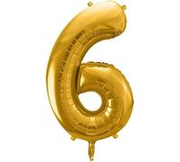 PartyDeco Hélium Ballon - Décoration d'anniversaire - Ballon en plastique - Chiffre 6 - Or - 86 cm