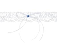 PartyDeco Jarretière avec nœud et Pierre, Blanc et Bleu, Largeur 3,5 cm