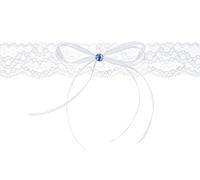 PartyDeco Jarretière avec nœud et pierre – Blanc et bleu – Largeur 3,5 cm