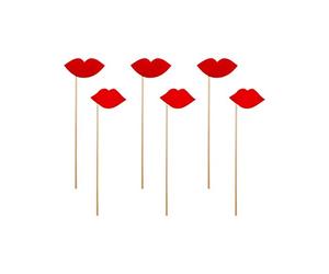 PartyDeco Kit photobooth bouches Rouges 6 Accessoires