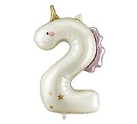 PartyDeco licorne en forme de chiffre 2-91,4 cm - Rose et blanc - Film aluminium holographique pour fille - Décoration de 2ème anniversaire