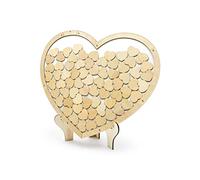 PartyDeco Livre d'or en bois en forme de cœur env. 44 x 37 cm avec 70 cœurs Marron naturel