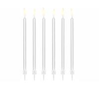 PartyDeco Lot de 12 bougies à Gâteau Tendance avec Support Blanc 14 cm
