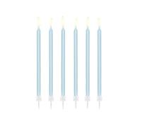 PartyDeco Bougies à gâteau tendance bleu clair avec support – Lot de 26 – 14 cm