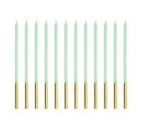 PartyDeco Lot de 12 bougies d'anniversaire, lisses, 14 cm, pour gâteau d'anniversaire, vertes et dorées