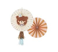 PartyDeco Lot de 2 éventails décoratifs en forme d'ours - Diamètre : 30-35 cm