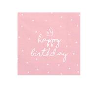 PartyDeco Lot de 20 serviettes en papier « Happy Birthday » - 33 x 33 cm - 3 plis avec pois et couronne - Rose