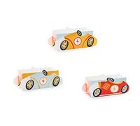 PartyDeco Lot de 3 boîtes à goûter en Voiture 7,5 x 7,5 x 17 cm - Boîtes à Bonbons et collations de fête - pour Anniversaire d'enfant, fête à thème, Voiture de Course - Rouge, Bleu Clair, Jaune